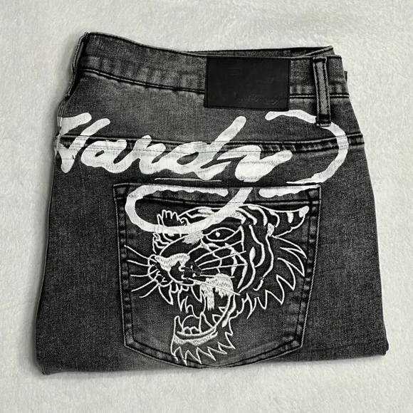 Ed Hardy Tiger Men's Jeans Slim Taper 39 x 31 Black/Grey Zipper-fly NWOT - Picture 15 of 15